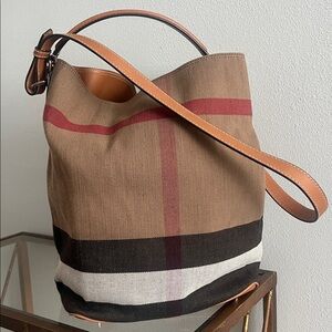 Burberry Tan and Black Crossbody Bucket Bag
